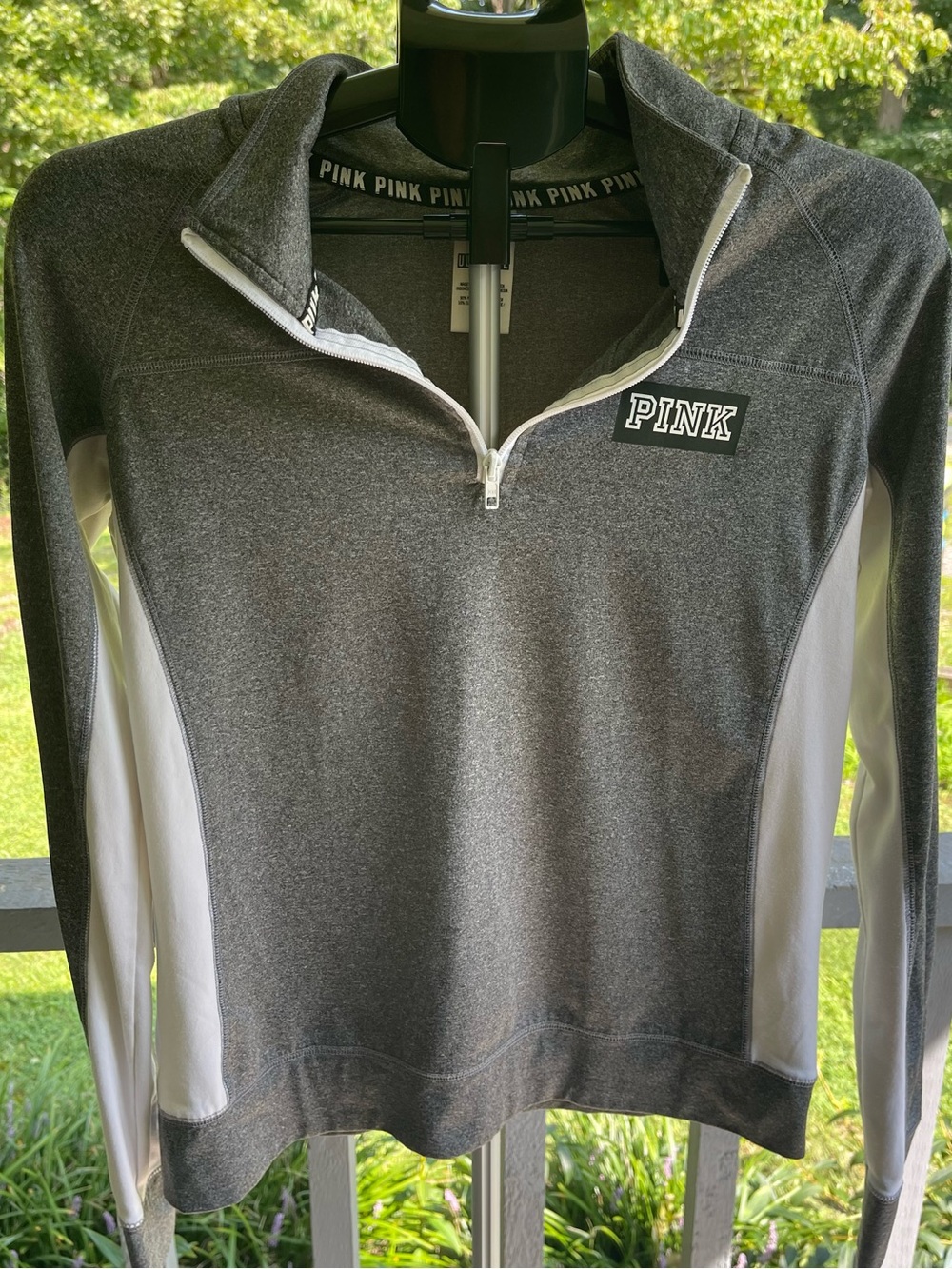 PINK Victoria's Secret Gray and White Quarter-Zip Pullover